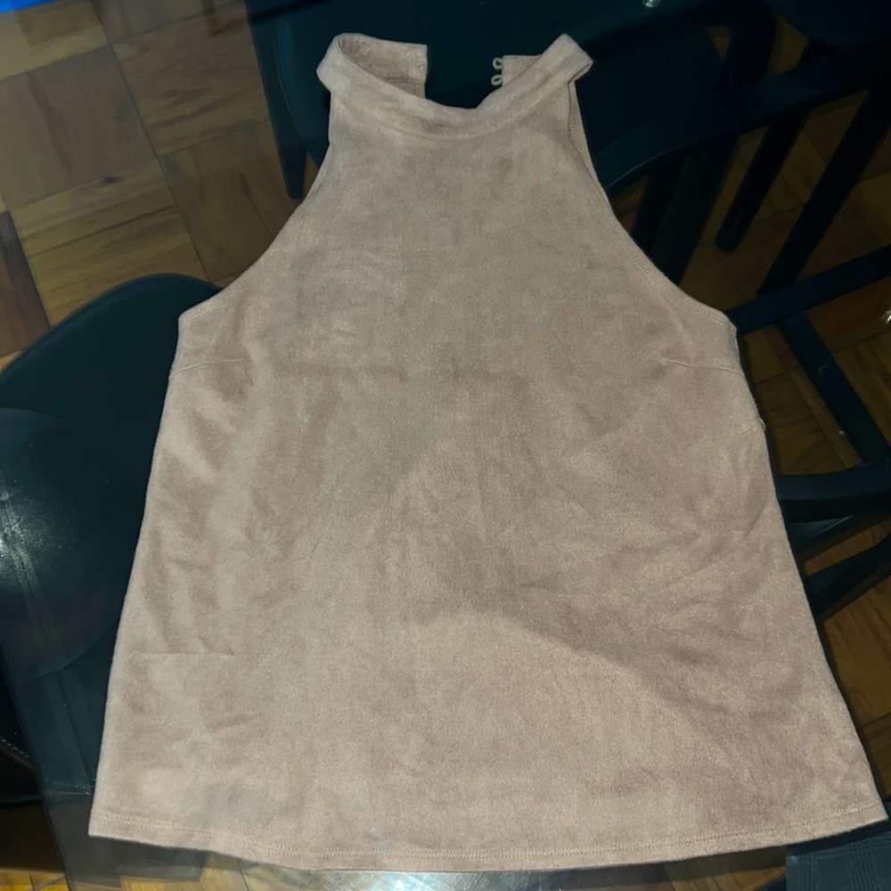 Camel suede high neck tank